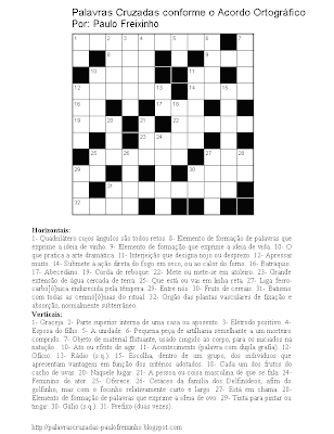 Palavras Cruzadas conforme o Acordo Ortográfico - passatempo para imprimir