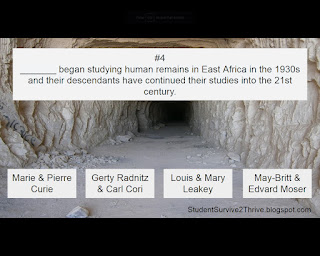 _______ began studying human remains in East Africa in the 1930s and their descendants have continued their studies into the 21st century. Answer choices are: Marie & Pierre Curie, Gerty Radnitz & Carl Cori, Louis & Mary Leakey, May-Britt & Edvard Moser