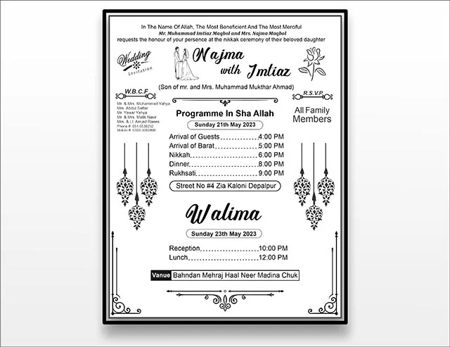 Pakistani Muslim English Wedding Card Simple Free Vector Template Coreldraw Design Cdr File Download