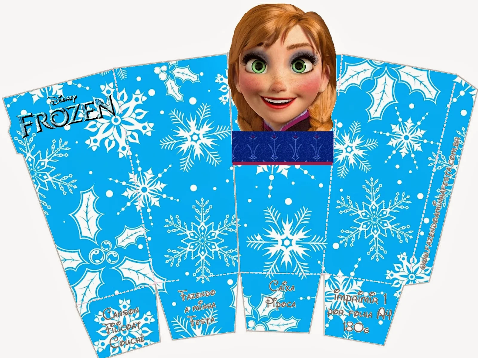 Frozen: Caja de Ana para Popcorn, para Imprimir Gratis. 