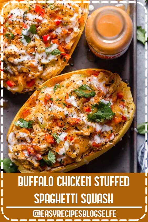 Buffalo Chicken Stuffed Spaghetti Squash | healthy spaghetti squash recipes | whole30 dinner recipe | gluten-free dinner recipe | dairy-free dinner | paleo dinner| easy dinner recipe || The Real Food Dietitians #EasyRecipesBlogSelfe #whole30dinner #spaghettisquashdinner #whole30 #easyrecipesdinner #healthy