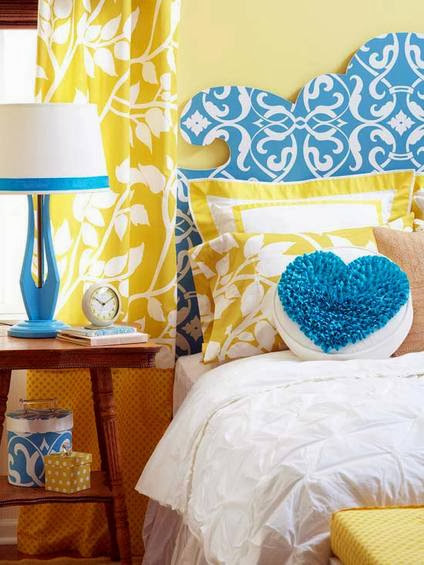 bedroom designs in yellow and blue color combination