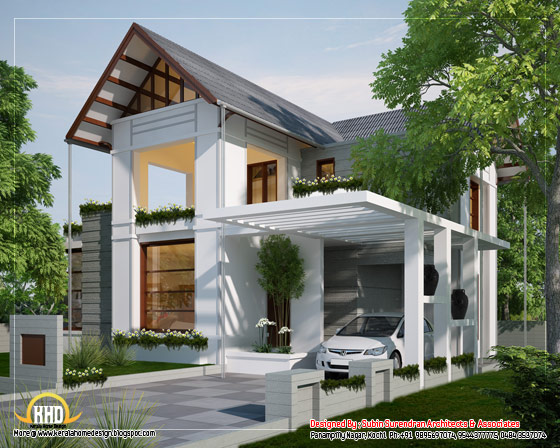 European style home sloping roof in Kerala - 170 Sq. M.(1829 Sq.Ft.)February 2012