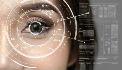 Human eye seen through transparent digital chart