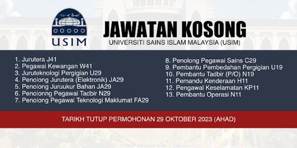 Jawatan Kosong Universiti Sains Islam Malaysia (USIM) 2023