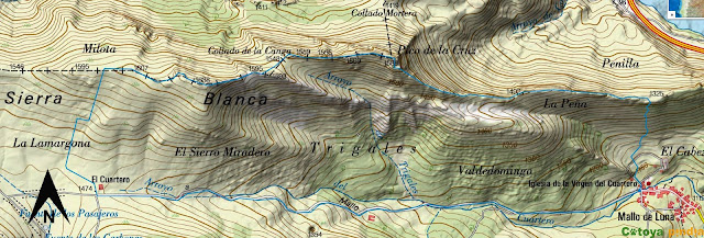 Map IGN de la ruta señalizada al Pico de la Cruz desde Mallo de Luna