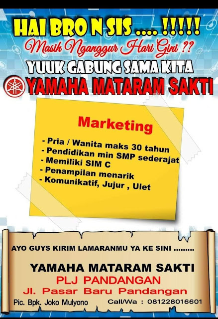 Lowongan Kerja Marketing Yamaha Mataram Sakti Pandangan Rembang