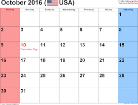 Printable Calendar 19 October 16 Calendar With Holidays Usa Uk Canada