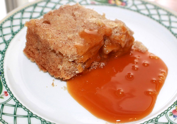 cake oozing butterscotch pudding sauce