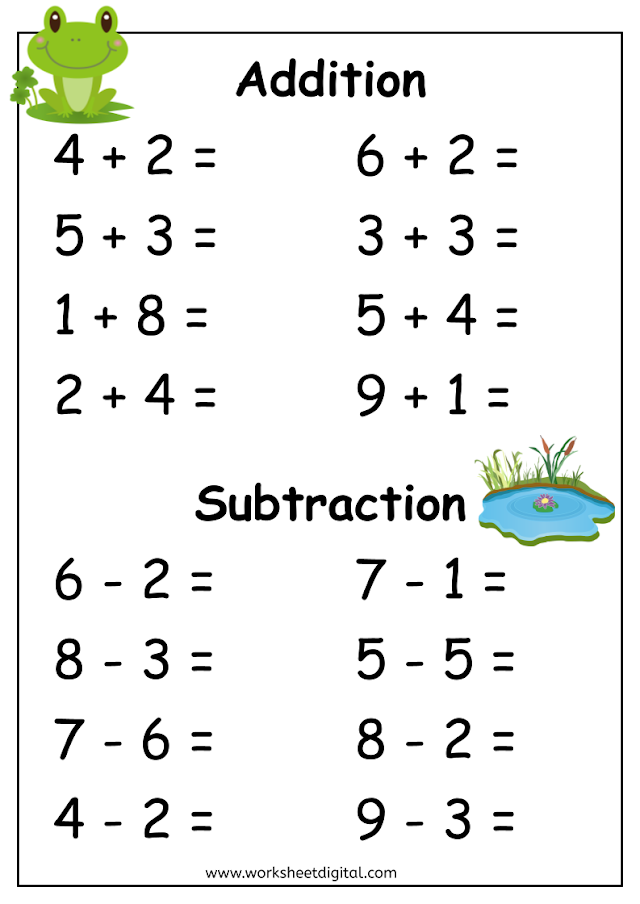 Addition and Subtraction Worksheet Kindergarten