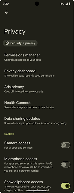 Screenshot showing Health Connect avaialble in the privacy settings of an Android device