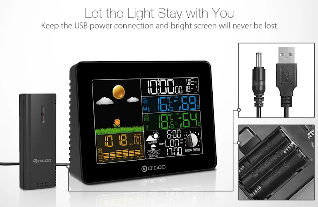  Digoo DG-TH8868 Wireless Full-Color Screen Digital USB Outdoor Barometric Pressure Weather Station Hygrometer Thermometer Forecast Sensor Clock