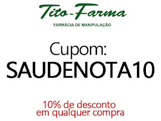 O cupom SAUDENOTA10 dá 10% de desconto em todas as compras feitas na loja online da farmácia de manipulação Tito Farma.