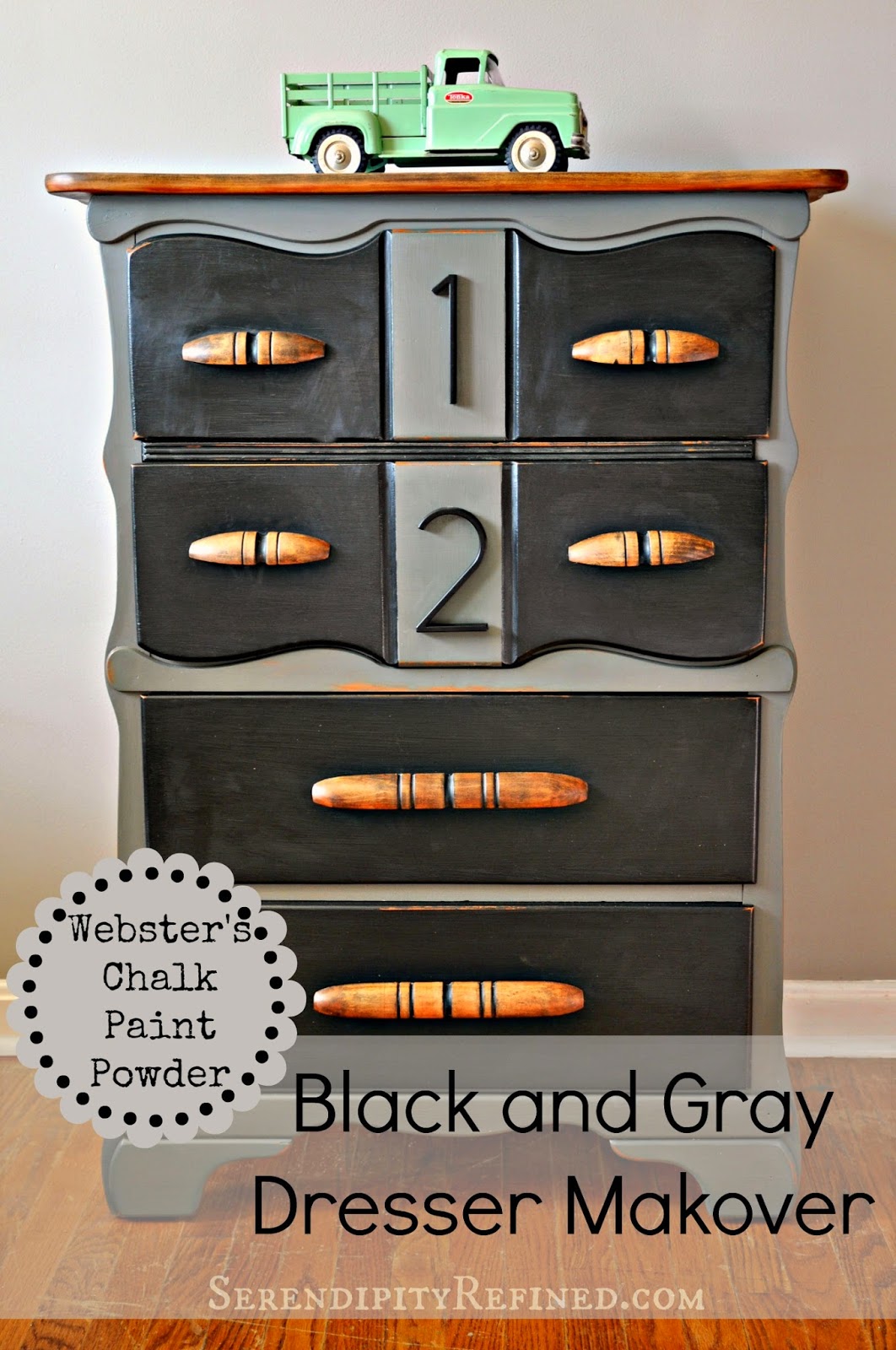 Webster's Painted Furniture Chalk Paint Powder DIY Tutorial Black and Gray Painted Dresser by SerendipityRefined.com