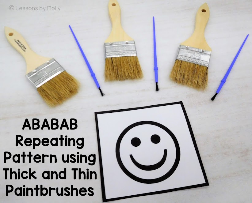 An ababab repeating pattern is created using wide and thin paintbrushes.