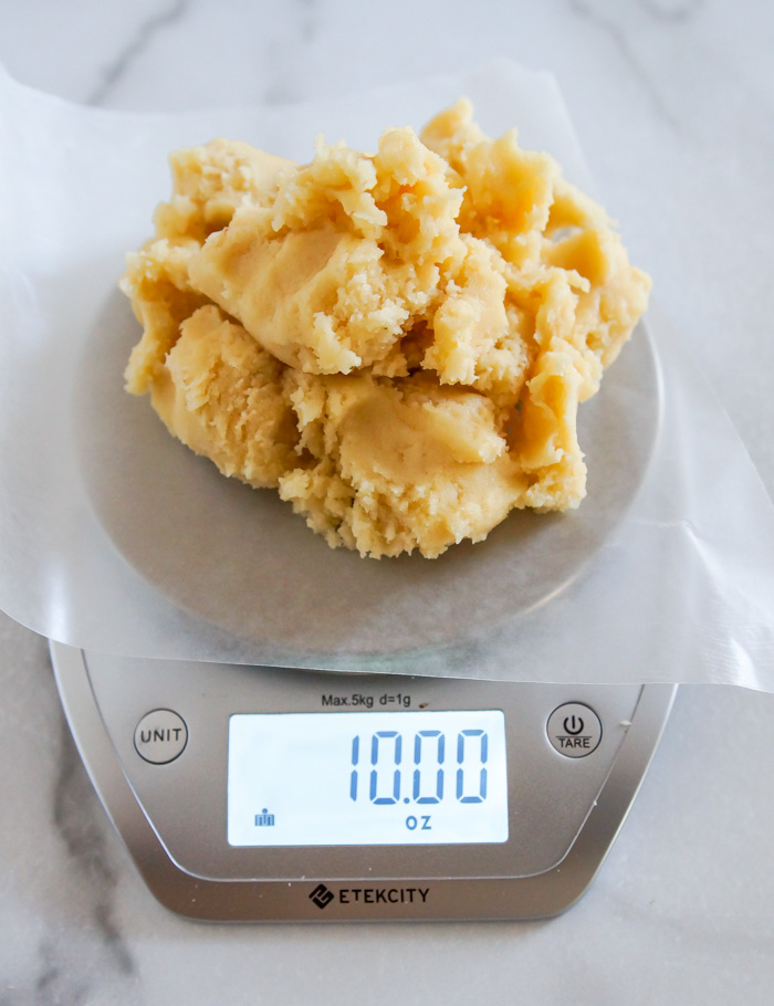 marzipan on digital kitchen scale, 10 ounces weight