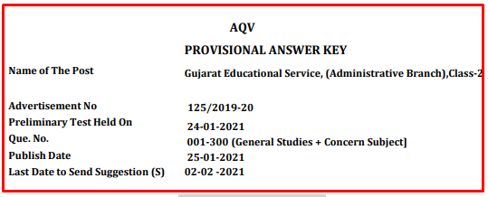 GPSC GES Answer key 2021