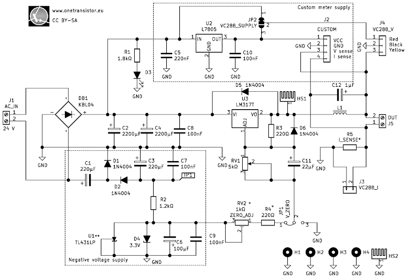 Schematic of LM317 versatile power supply