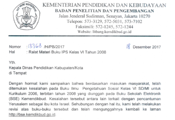 Surat Ralat Bahan Buku Ips Kelas Vi Sd Tahun 2008