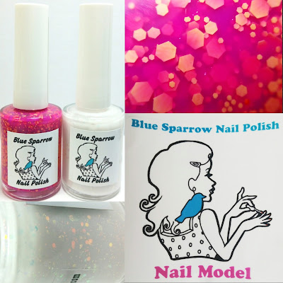 blue sparrow nail polish nail model bottle shots and macro