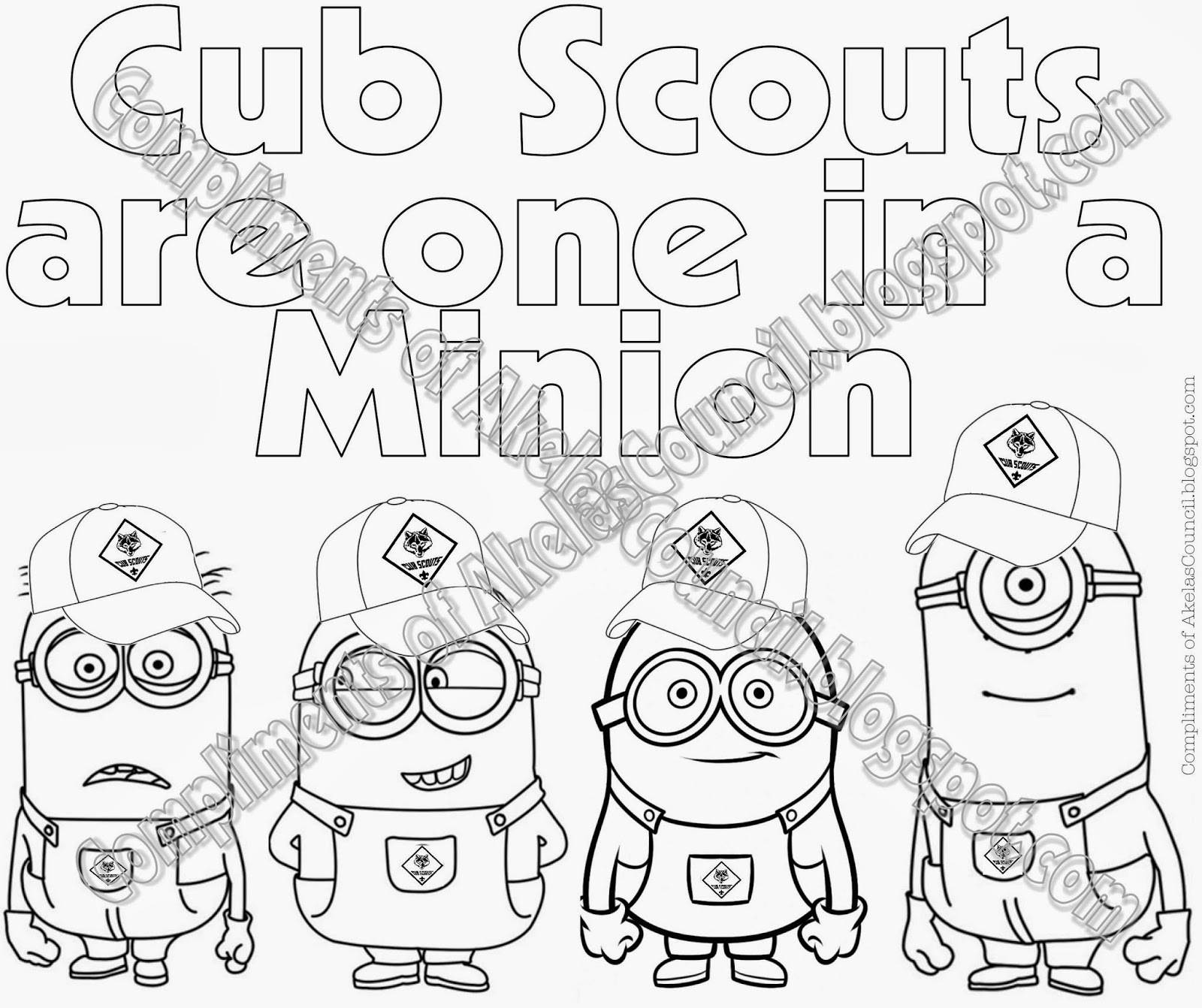 Cub Scout Minions PRINTABLE Coloring Page from Despicable Me Great Table Decoration for the Blue & Gold Banquet
