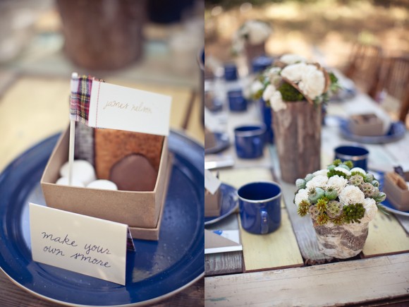 A 39make your own s 39mores 39 boxed placesetting at a camping wedding on The