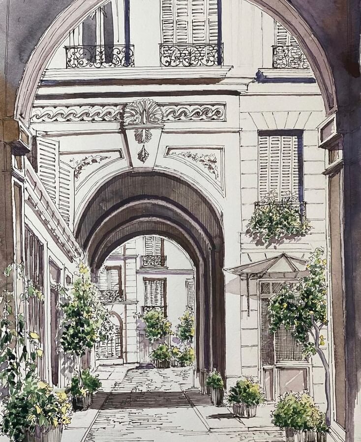 05-Parisian-courtyard-Architecture-Illustrations-Mayad-Allos-www-designstack-co
