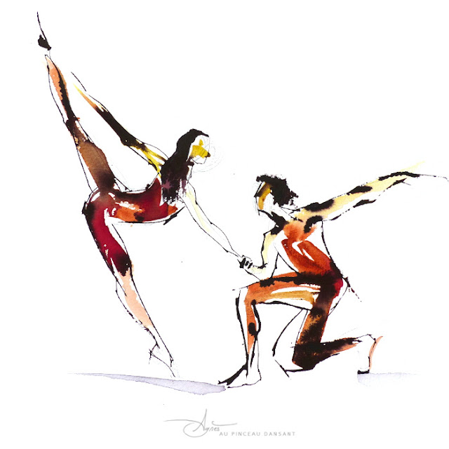 peinture, agnès grégis, au pinceau dansant, alizarines, tableau, exposition, aquarelle, danse, danseurs, couple, romantique, pointes, danse classique, amour, amoureux, tendresse, art, saint valentin, artiste, ballet