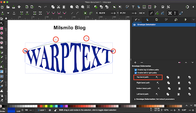 Cara membuat warp text di inkscape dengan menggunakan Path effect Envelope Deformation Inkscape