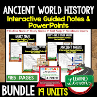 Ancient World History Notes, World History Notes, World History Guided Notes Interactive Notebook, Note Taking, PowerPoints, Anticipatory Guides, Google Classroom Link