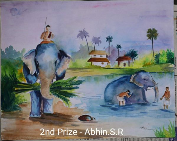 Abhin S. R Wins Second Prize in Painting Contest by Kerala Forest Department