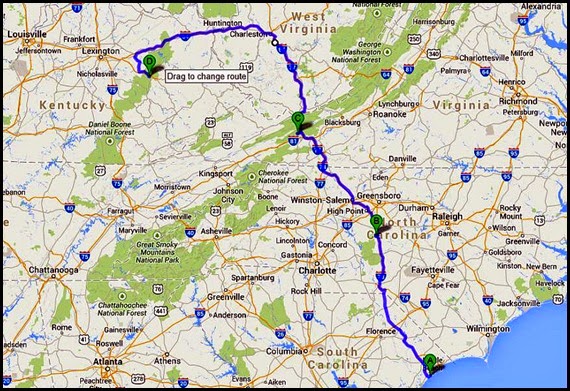 00 - Travel Map to Natural Bridge SP, Slade, KY