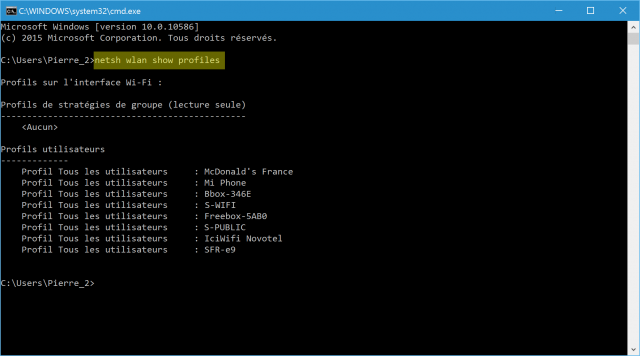 CMD بأمر netsh wlan show profiles   