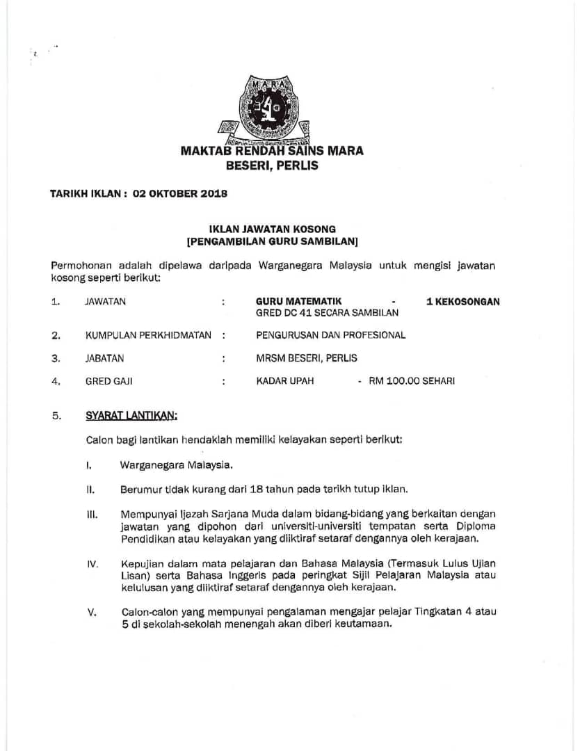 Permohonan Guru MRSM 2019/2018 Dibuka!!!