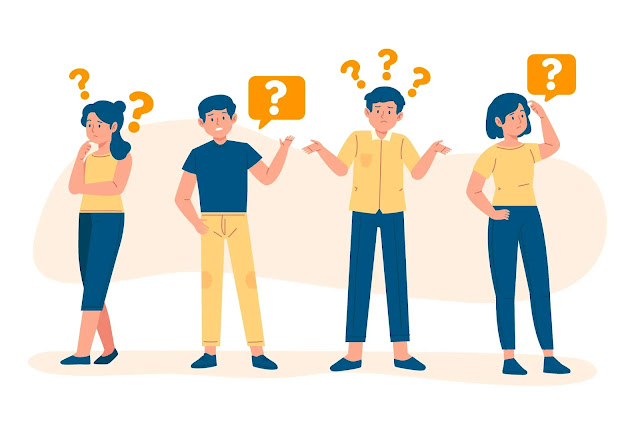 illustration of 4 people asking questions