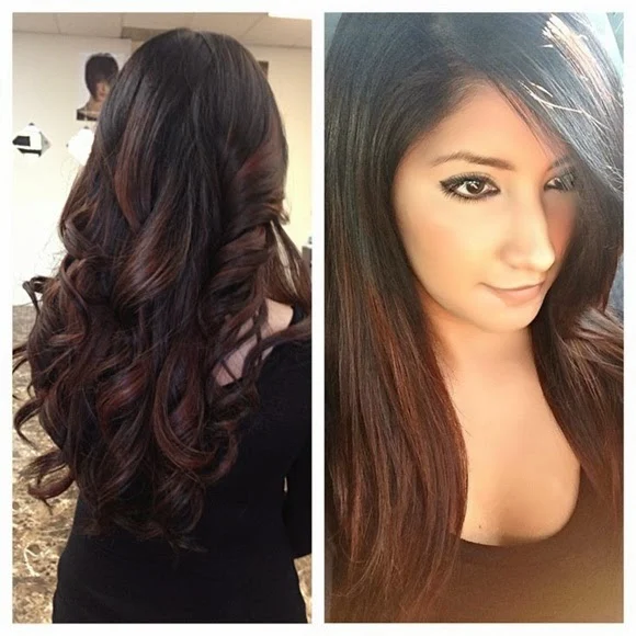 red ombre highlights on dark hair