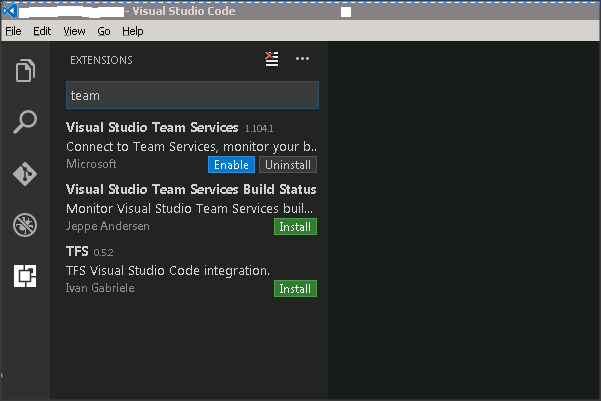 Install Extension: Visual Studio Team Services