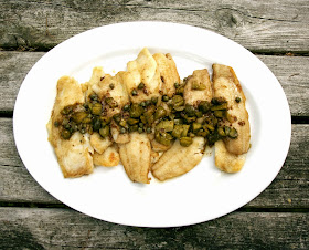 Sole with capers, cornichons and brown butter sauce- simplelivingeating.com