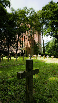 Quarr Abbey, Isle of Wight, Benedictine graveyard, simple crosses