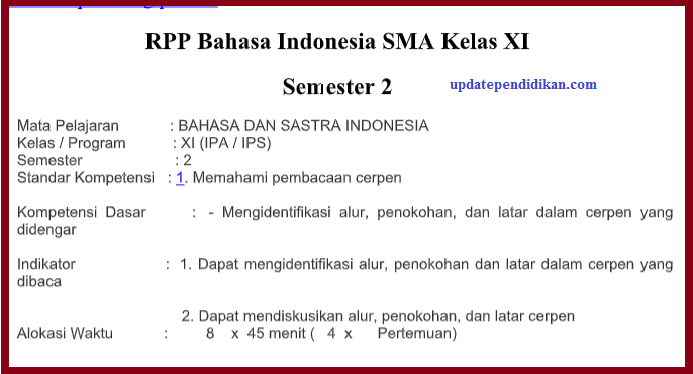 RPP Bahasa Indonesia K13 Kelas XI Semester 2 Tahun 2019/2020 - INDO