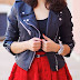 Hippie's black biker pure leather made jacket , bracelets and red color adorable skirt 