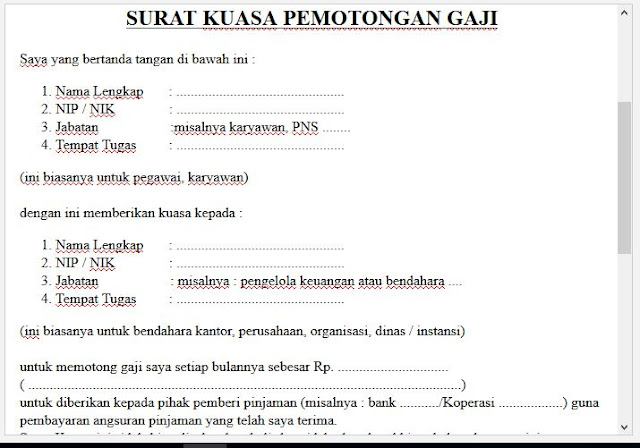  Bagi administrasi  yg mungkin diperlukan sebagi kelengkapan kantor Contoh Surat Kuasa Memotong Gaji