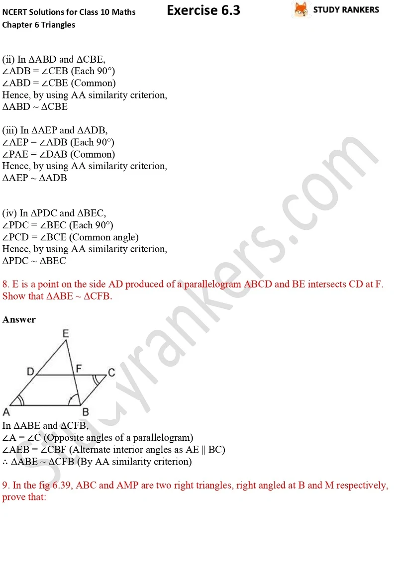 NCERT Solutions for Class 10 Maths Chapter 6 Triangles Exercise 6.3 Part 6