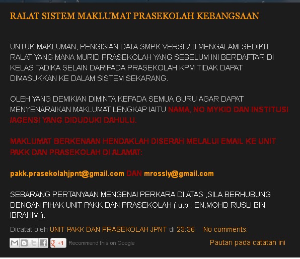 Prasekolah SK Padang Mengkuang: Ralat Sistem Maklumat ...