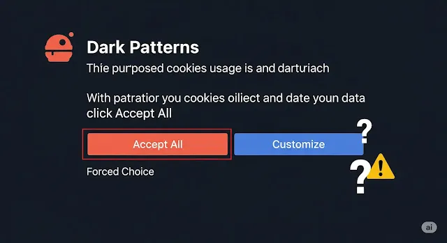 A cookie banner with a large 'Accept All' button and a small, hidden 'Reject All' option