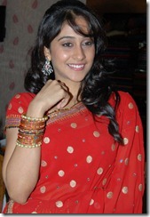 Actress Regina Cassandra in Red Embroidery Saree Cute Stills