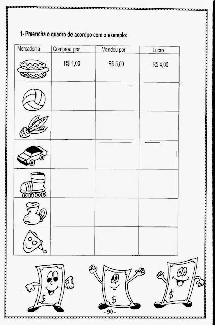Atividades matemática 1 ano sistema monetário