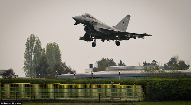 Defending the skies: A Typhoon jet arrives at RAF Northolt ahead of an Olympics security exercise