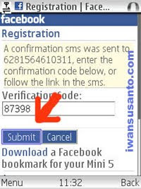 SMS kode konfirmasi facebook