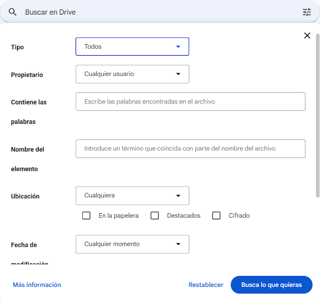 Realizar un búsqueda avanzada en Google Drive